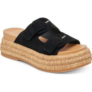DOLCE VITA Witny Platform Espadrille Sandal Slides Size 6.5 Black Suede Raffia‎